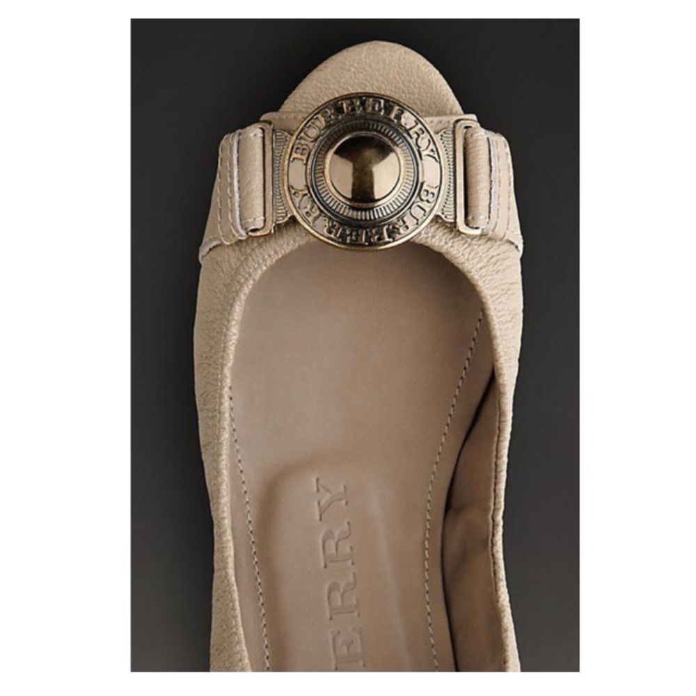 Burberry Cream Peep Toe Medallion Flats